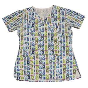 Bring It On V-Neck Scrub Top with two front Pockets Pop Art Blue Womens Size XS
